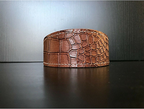 Lined Brown 3D Reptile Pattern - Whippet Leather Collar - Size M